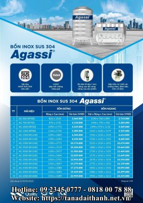 Bảng giá bồn nước inox Asagi